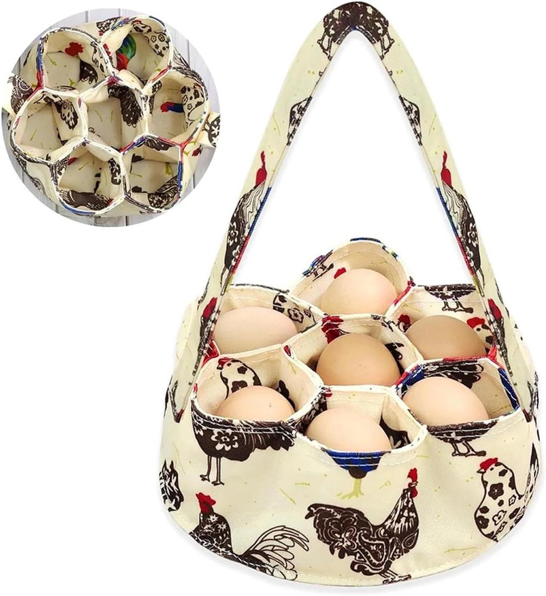 Eierverzamelmand - Eierzak - Eieren Verzamelen - 7 Ruime Zakken - 20x20x7 cm - Beige