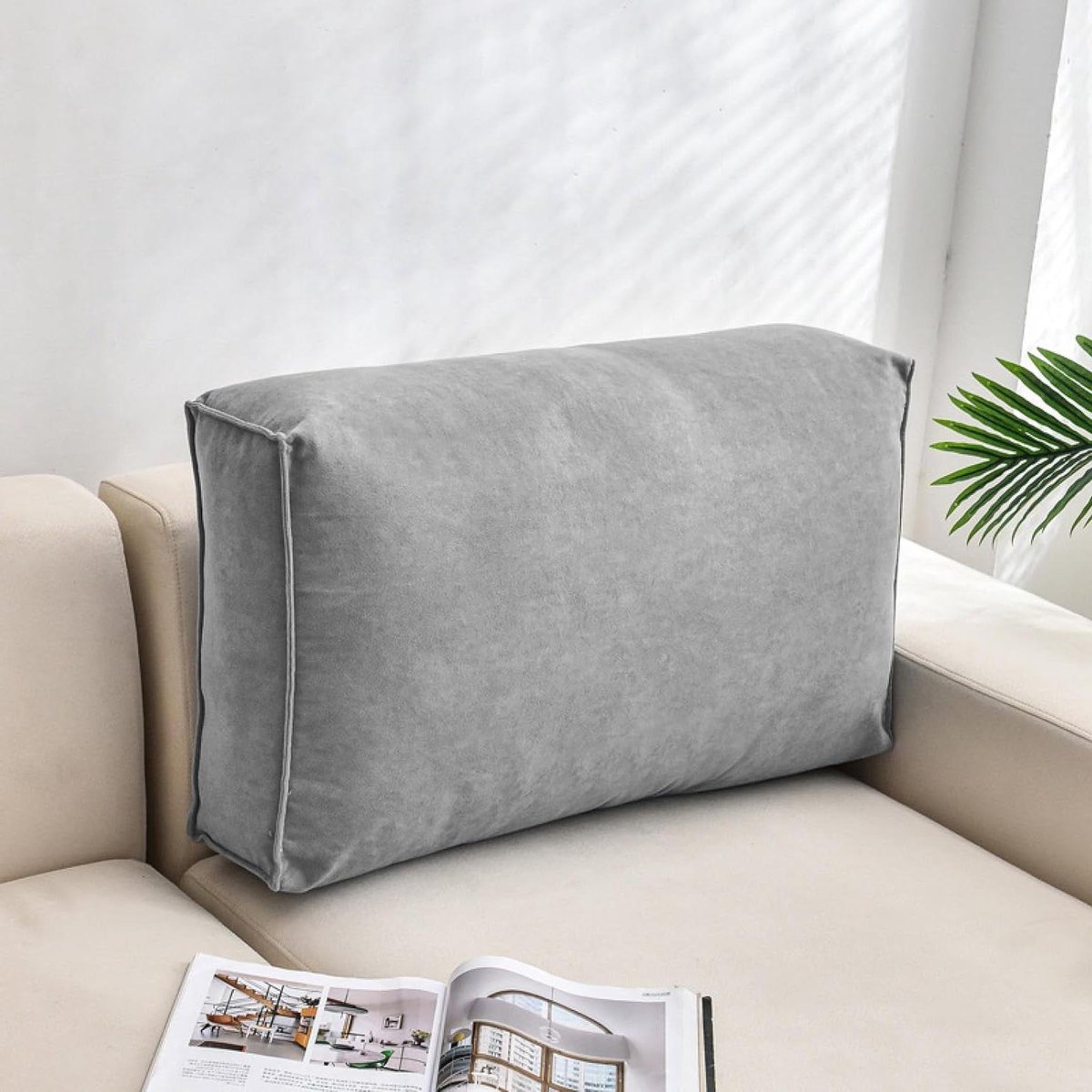 Bankkussen - Leeskussen Lendensteun - Comfortabel Lezen - Afneembare Hoes - 28x18x5 inches - Donkergrijs