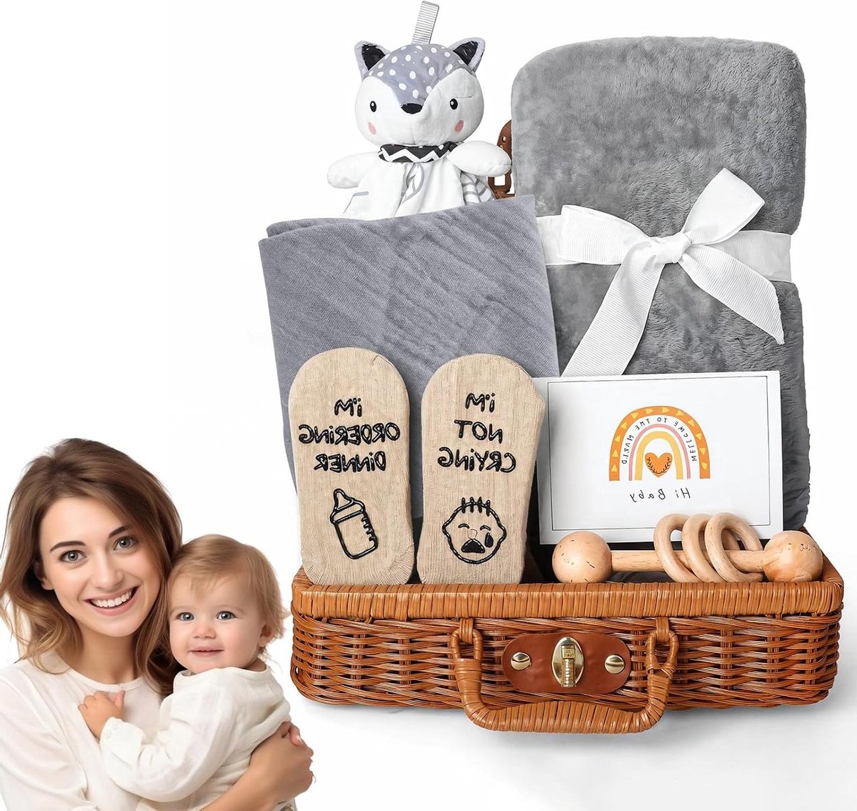 Cadeauset Pasgeborenen - Baby Kraamcadeau - Babyshower Doop - 7-in-1 Set - 24x20x12cm