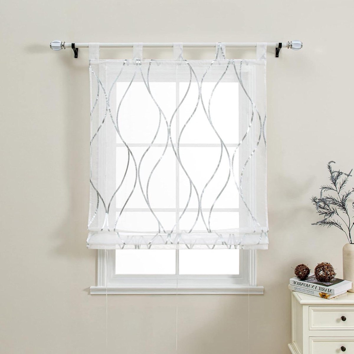 Vouwgordijn met strepen - Raambekleding - Woonkamer - Glanzend patroon - 120x150cm - Zilver