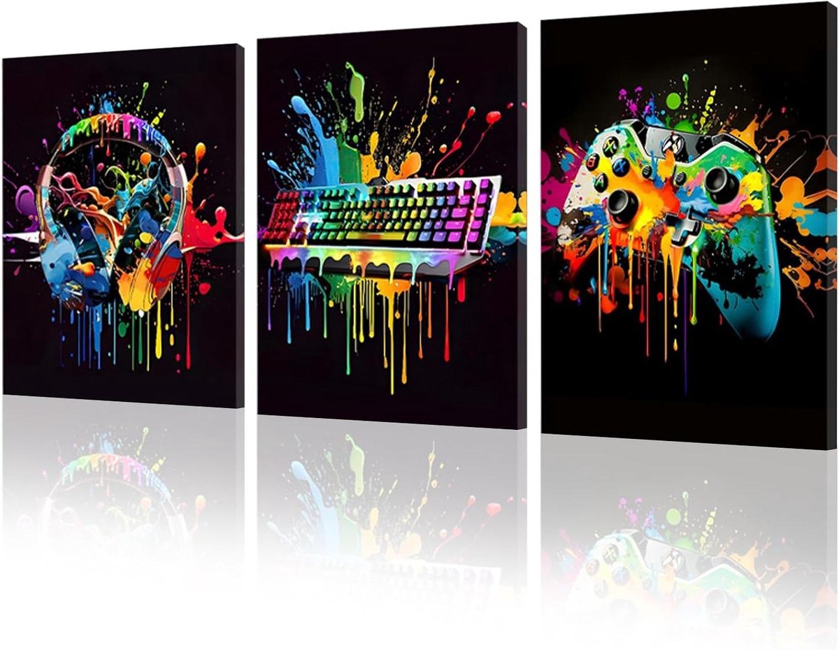 Wandposters met frame - Gamer decoratie - Speelkamer inrichten - Set van drie prints - 30 x 40 cm