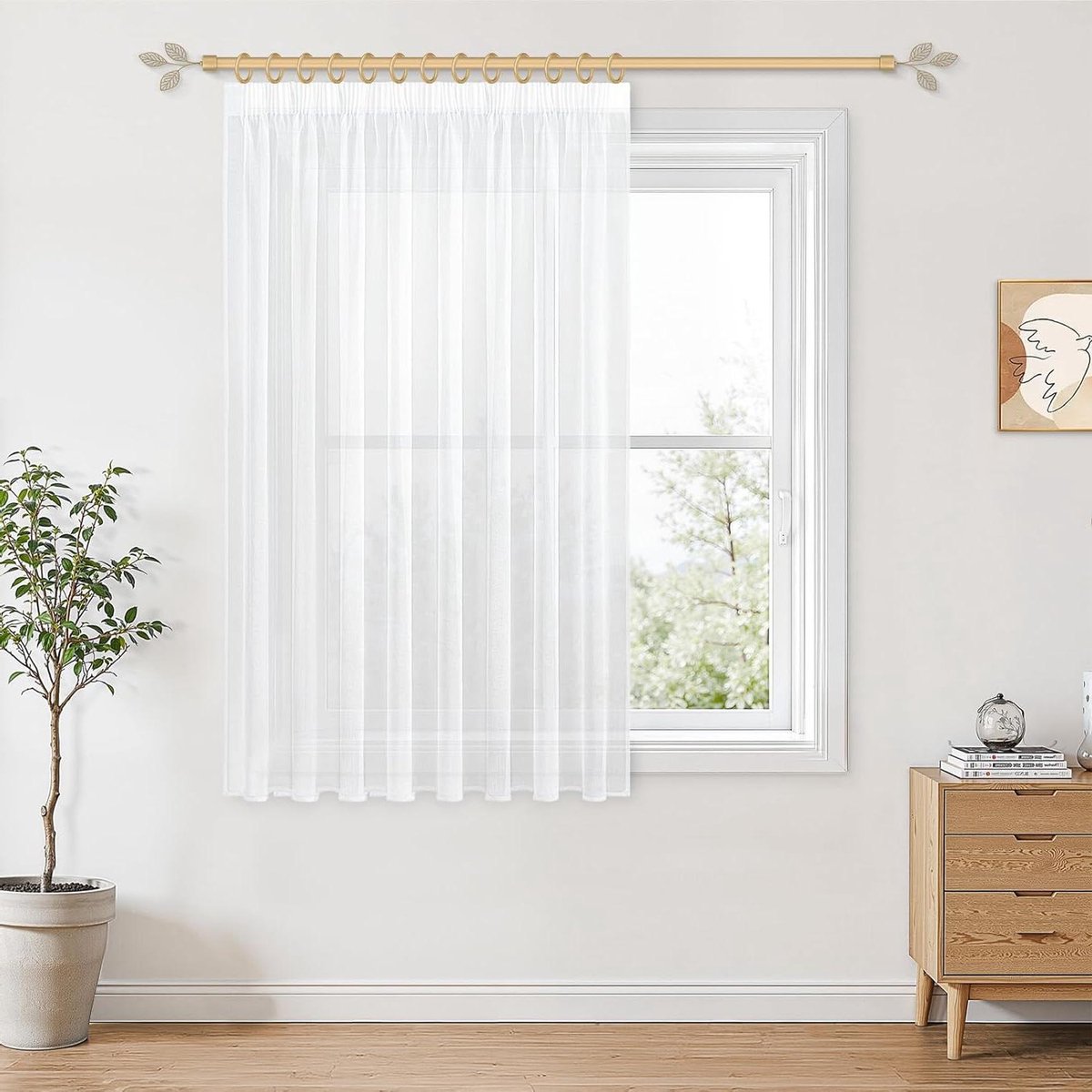 Kort wit gordijn - Paneel gordijn - Woonkamer decoratie - Met plooiband - 200 x 170 cm - Wit