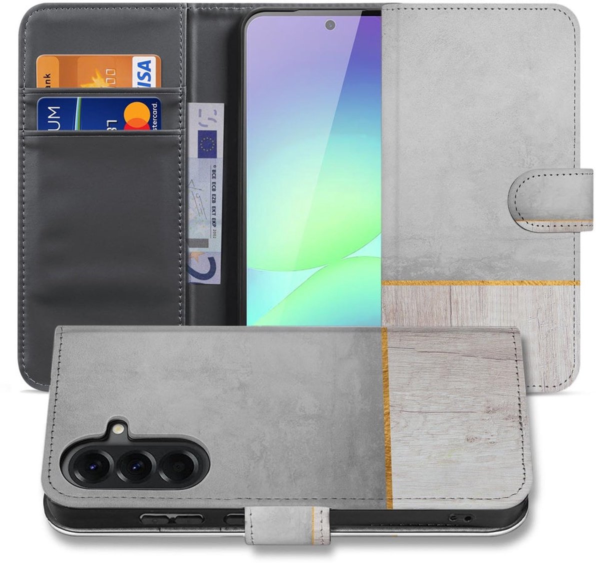 Book Case Samsung Galaxy A37 Wood Concrete met Magnetische sluiting