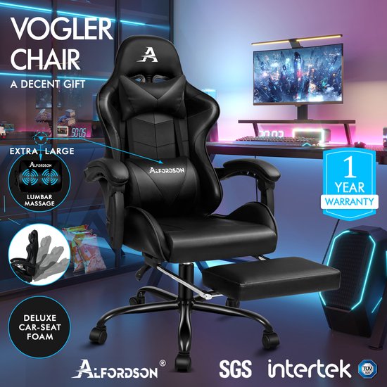 Ergonomische race gaming bureaustoel met verstelbare en in hoogte verstelbare voetsteun en belasting 180 kg van Merkloos — afbeelding 2