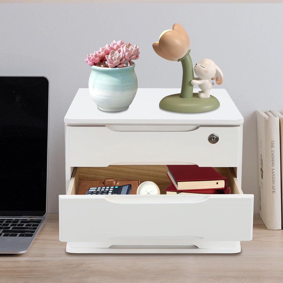 Bureau Opberger - Ladenkast Organizer - Thuiswerk Plek - Afsluitbare Laden - 39x30x31cm - Wit
