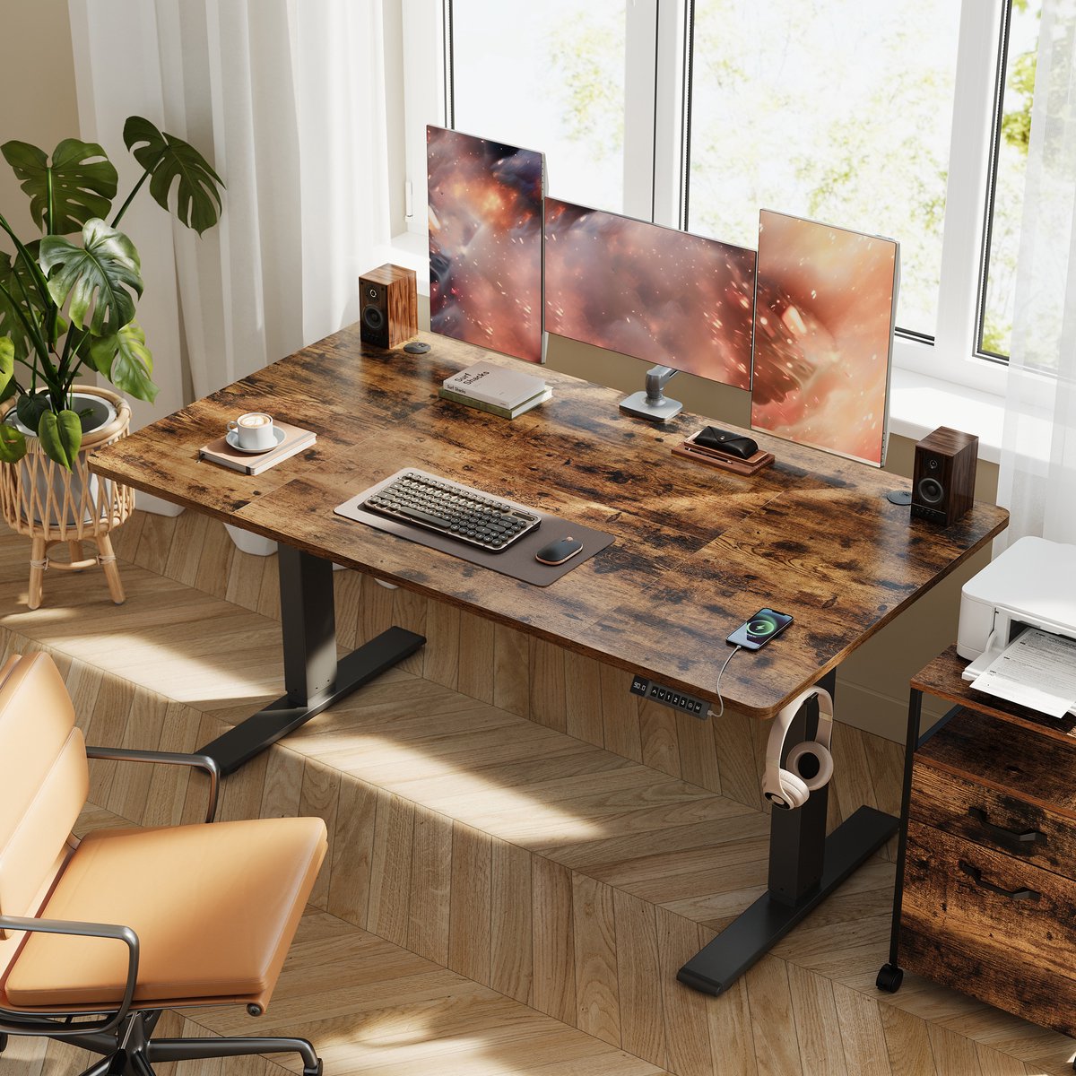 VASAGLE - Zit Sta Bureau - Elektrisch - 140 x 80 cm - Met USB-C Poort en 3 Geheugenstanden thumbnail 4
