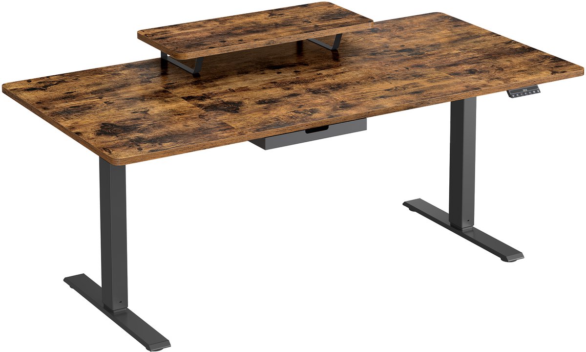 Vasagle Zit Sta Bureau - Elektrisch - Flexibele Monitorstandaard - Lade - USB-C Aansluiting Zwart-Bruin