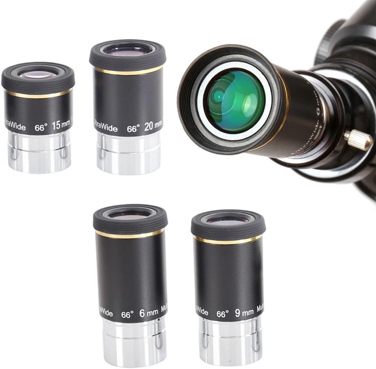 Astronomie Ooglens - Telescoop Oogstuk - Sterrenkijken - 66 Graden Breedbeeld - 1.25 Inch - Zwart