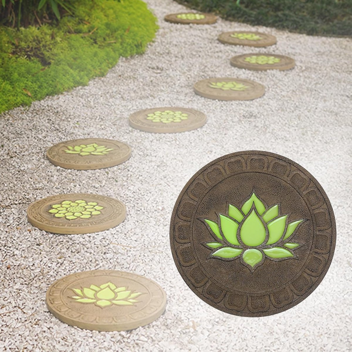 Stapstenen Decoratie - Tuinpad Stenen - Buitenpad Aanleggen - Lichtgevend Effect - 32.5cm Diameter - Grijs