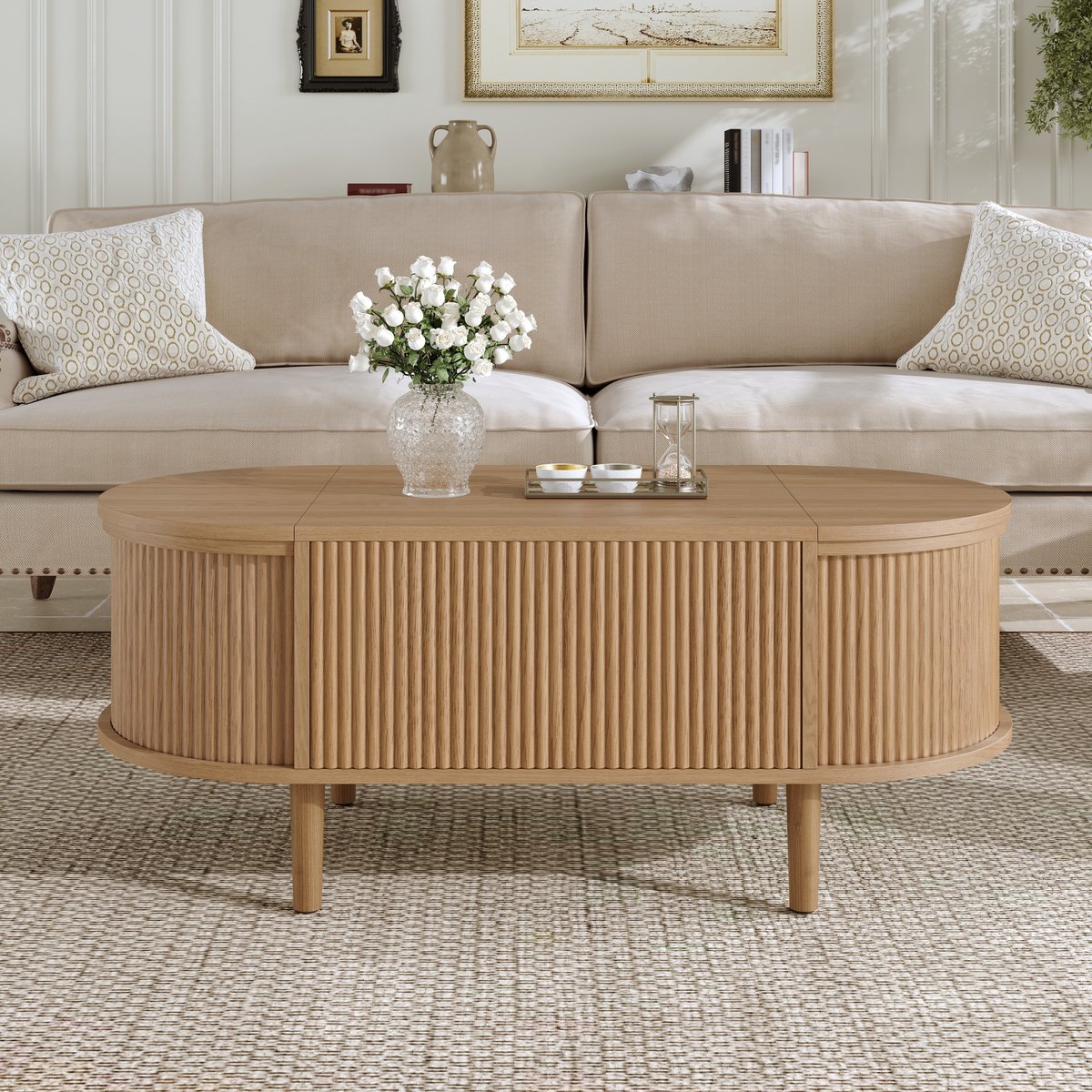 MODFU Salontafel - Verstelbaar Tafelblad En Opbergruimte - Vintage - Woonkamer - MDF - Eikenkleur - 100 X 48 X 53,5 Cm
