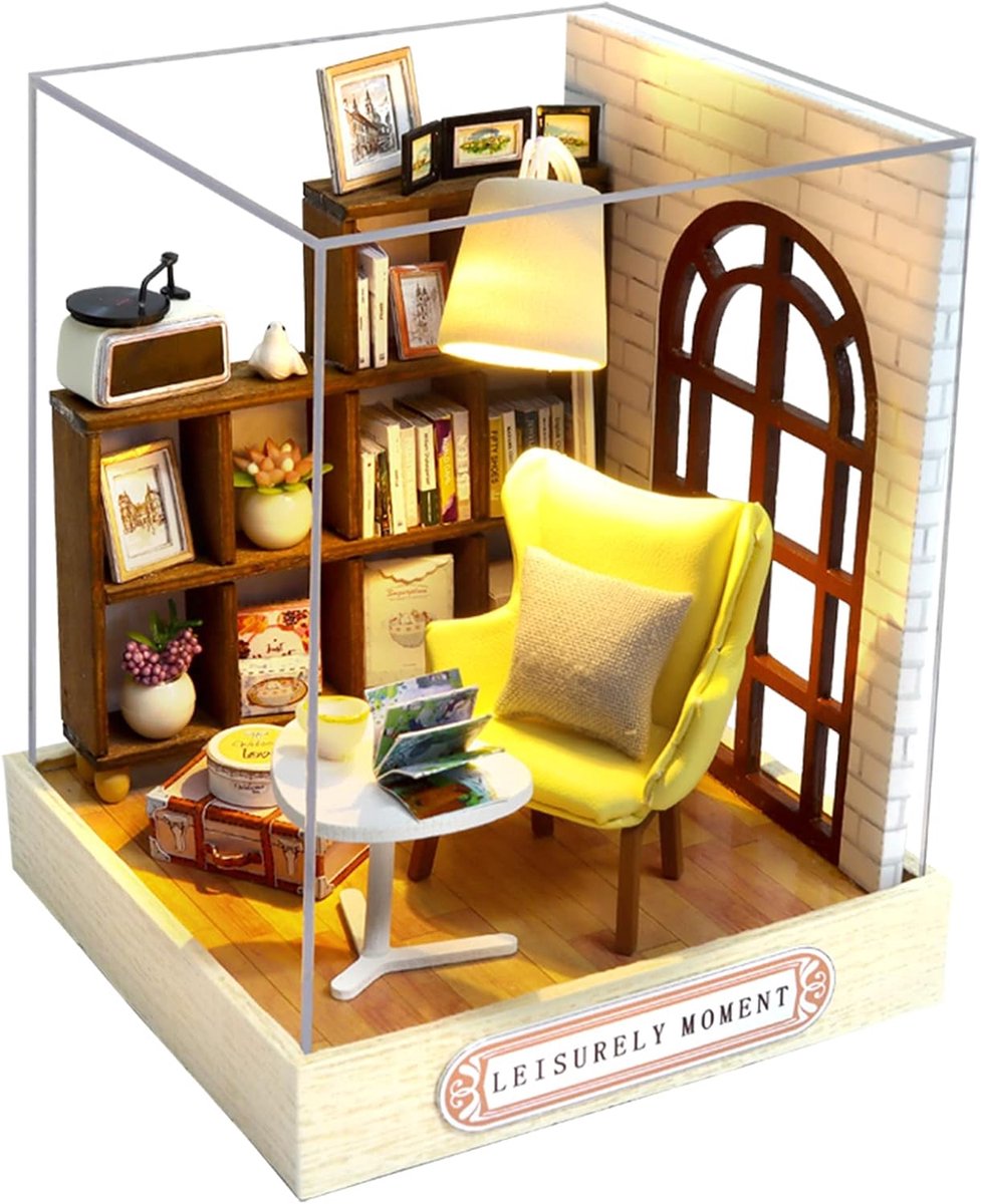 Houten Poppenhuis Kit - Miniatuur Huis - Knutselen Volwassenen - Inclusief Meubels - 11.5 x 9 x 11.5 cm