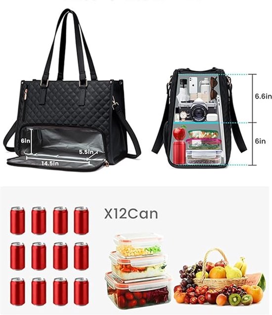 Lunchtas voor dames - Geïsoleerde lunchtas - Handtas - Koeltas - Laptop-/werktas - Handtas met koelbox - Laptoptas met meerdere compartimenten - Gebroken wit van Merkloos — afbeelding 3