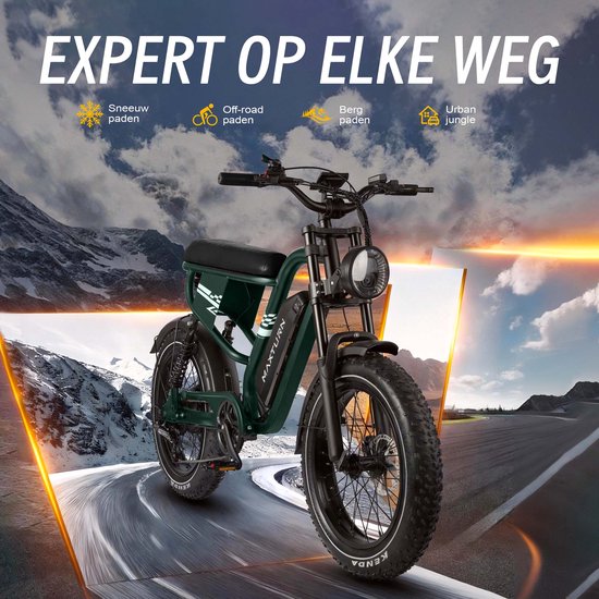 Maxtron MX10 Elektrische Fiets - 20×4.0 Inch Fatbike - 48V 13.5Ah Accu - Actieradius tot 100 km - Mechanische Schijfremmen - Stadsfiets - Max. Belastbaar 120 kg –Groen — afbeelding 3