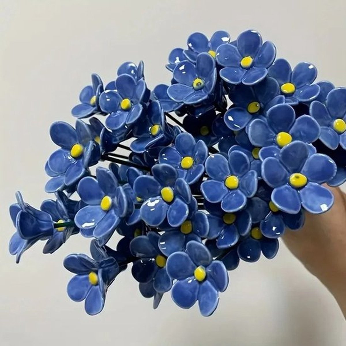 10 Stuks Blauwe Keramische Kunstbloemen met Steel – Duurzaam Kunstbloemen Boeket voor Vaas – Woonaccessoires & Binnenhuis Decoratie – Onderhoudsvrij