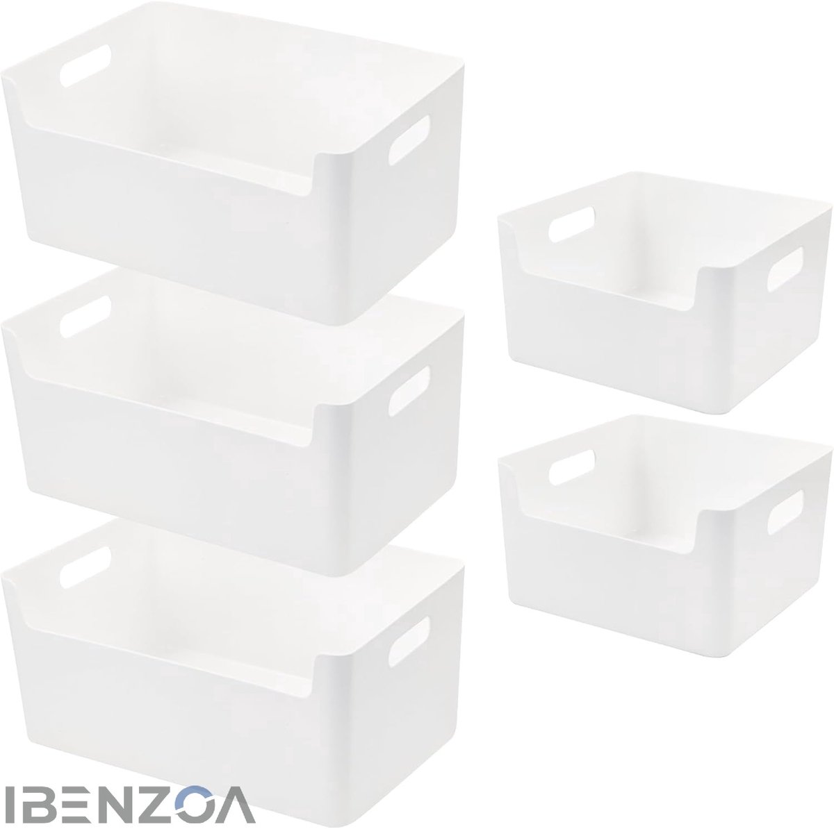 Opbergdozen - Set van 5 - Wit - Kunststof - 30x21x15 cm