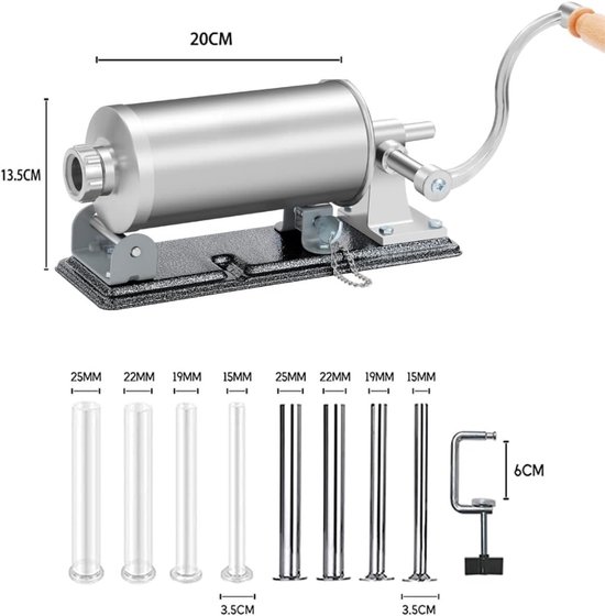 Zylo® Worstenvuller - Worstenmaker - Worstmaker - Worstmachine - Worstenvul Machine - Buis in 8 Maten - 17x35x16cm - Zilver van Merkloos — afbeelding 2