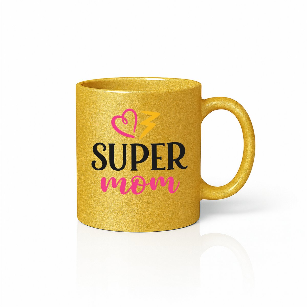 Super Mom Luxe Gouden Mok – Hart en Bliksem Metallic Afwerking – Premium Moederdag Cadeau