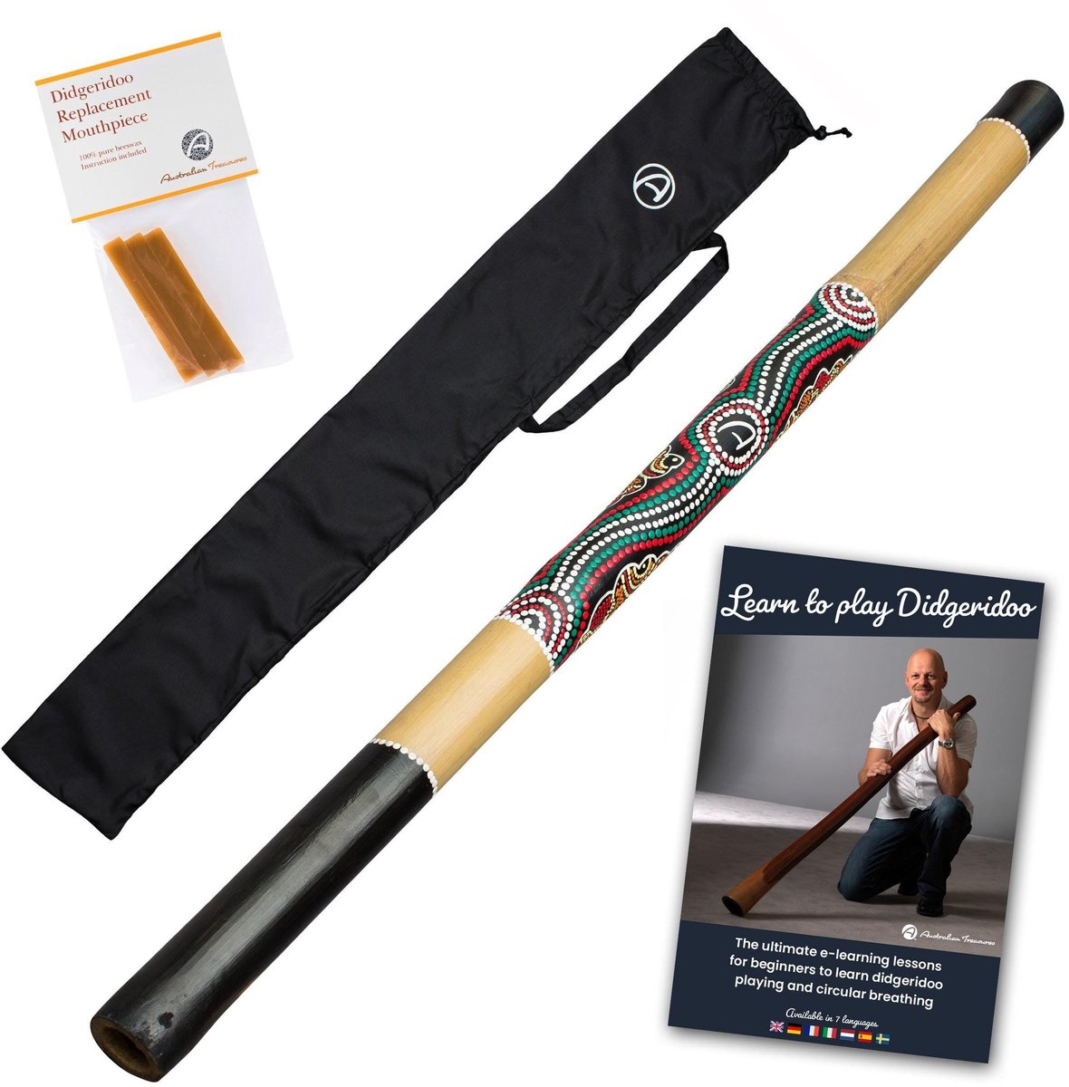 Didgeridoo 120cm Starterspakket – Handbeschilderd met Cursus en Tas