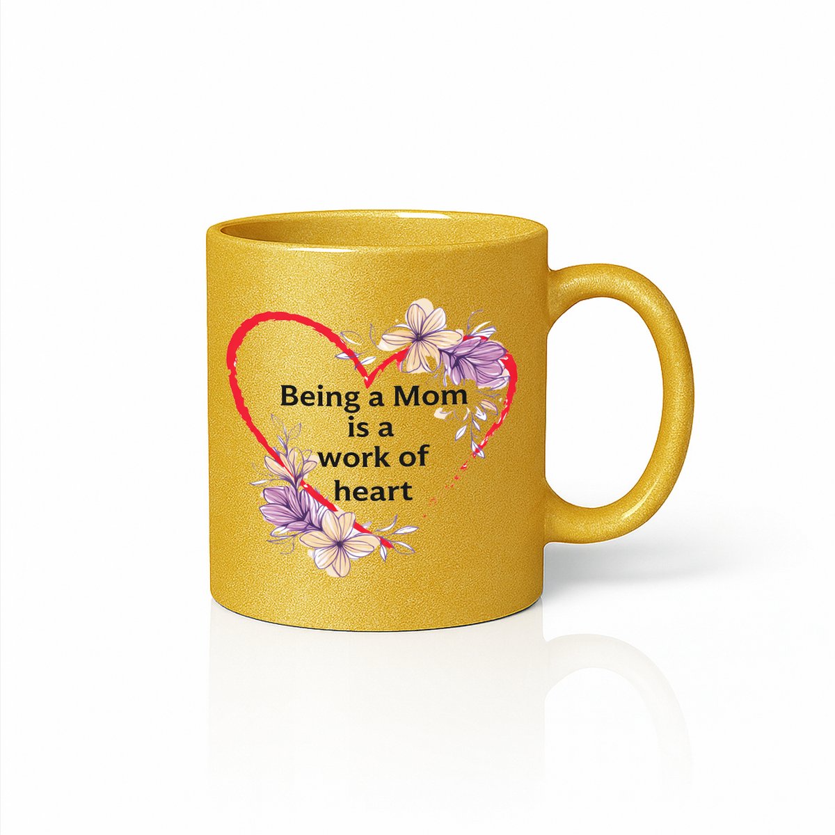 Gouden Moeder Liefde Mok 330 ml – “Being a Mom Is a Work of Heart” Koffiemok – Bloemen Hart Design – Perfect Cadeau voor Mama