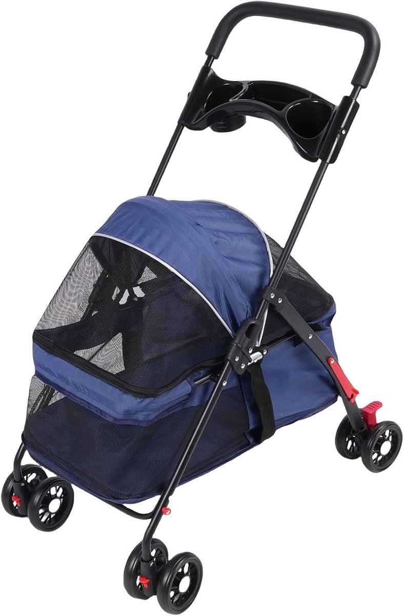 Huisdier Kinderwagen - Reisbuggy Honden - Comfortabel Reizen - Stalen Frame Ondersteuning - Tot 18 kg - Marineblauw