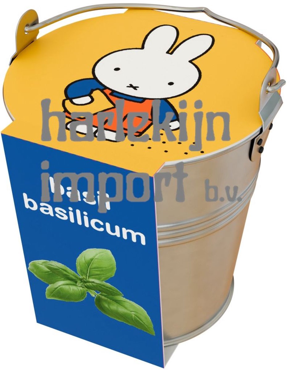 Nijntje speelgoed zinken emmertje met basilicum kruiden voor kinderen.