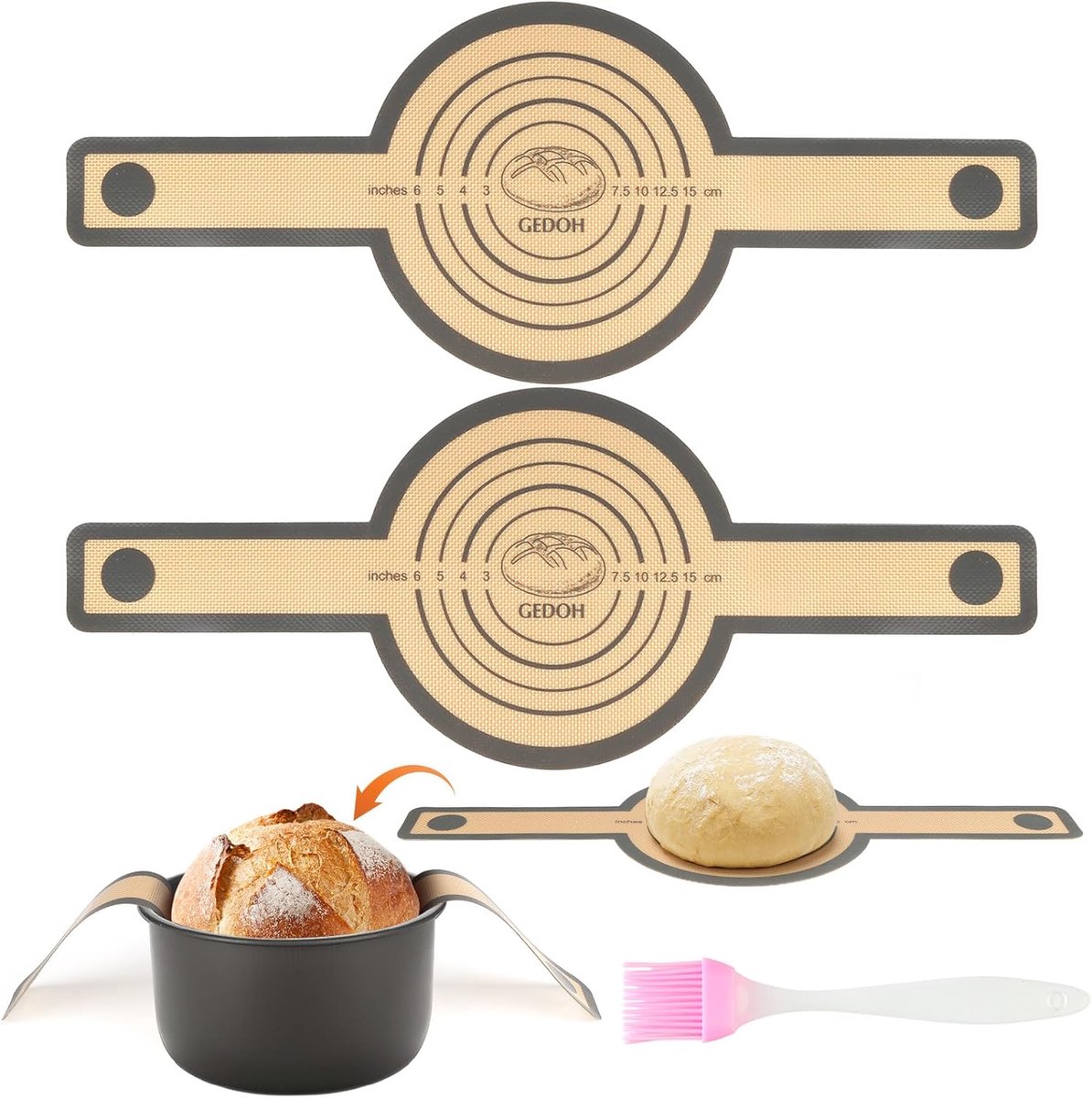 Bakmat voor pan - Oven mat - Brood bakken - Met lange handgrepen - 21x56 cm - Bruin