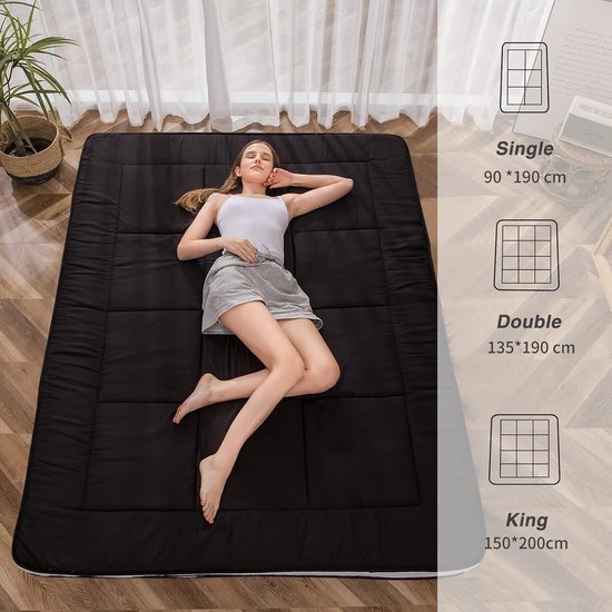 Futon matras - Vloermatras slaapkussen - Logeren slapen - Extra dik opvouwbaar - 190x90x10 cm - Zwart — afbeelding 3