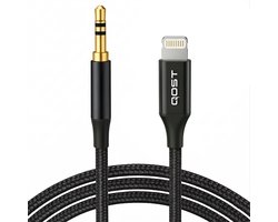 Qost - Lightning naar Aux kabel - Zwart - 1 Meter - 3,5 mm jack naar 8-pin - Male to Male - Geschikt voor iPhone 14 / 14 Pro / 14 Pro Max / 13 / 12 / 11 / XR / X / 8