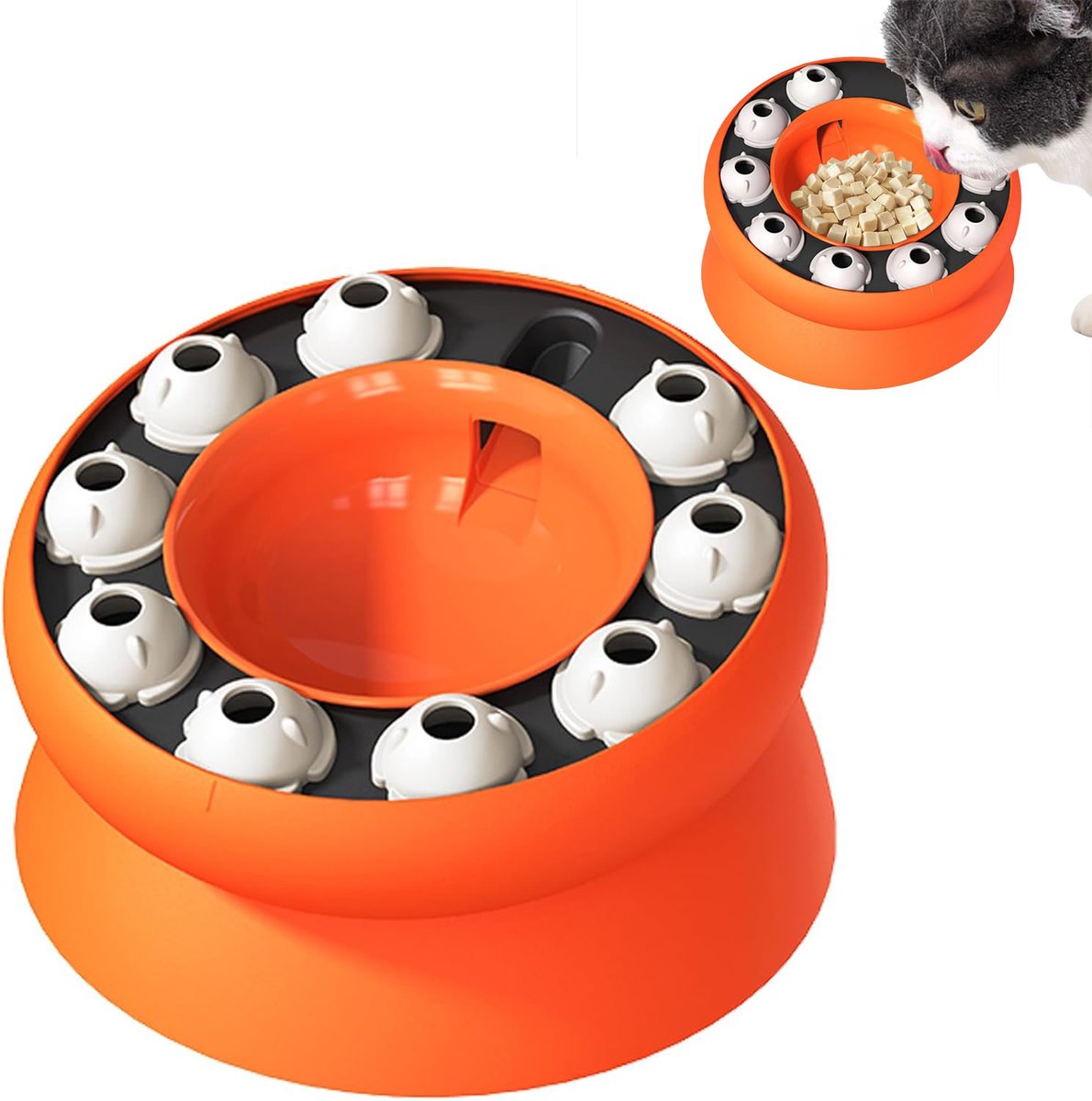 Slow Feeder -Verhoogde Slow Feeder Voerbak voor Katten & Honden - 15° Gekantelde Anti-Schrokbak - Interactieve Voedselpuzzel - Langzame Voeding Oranje