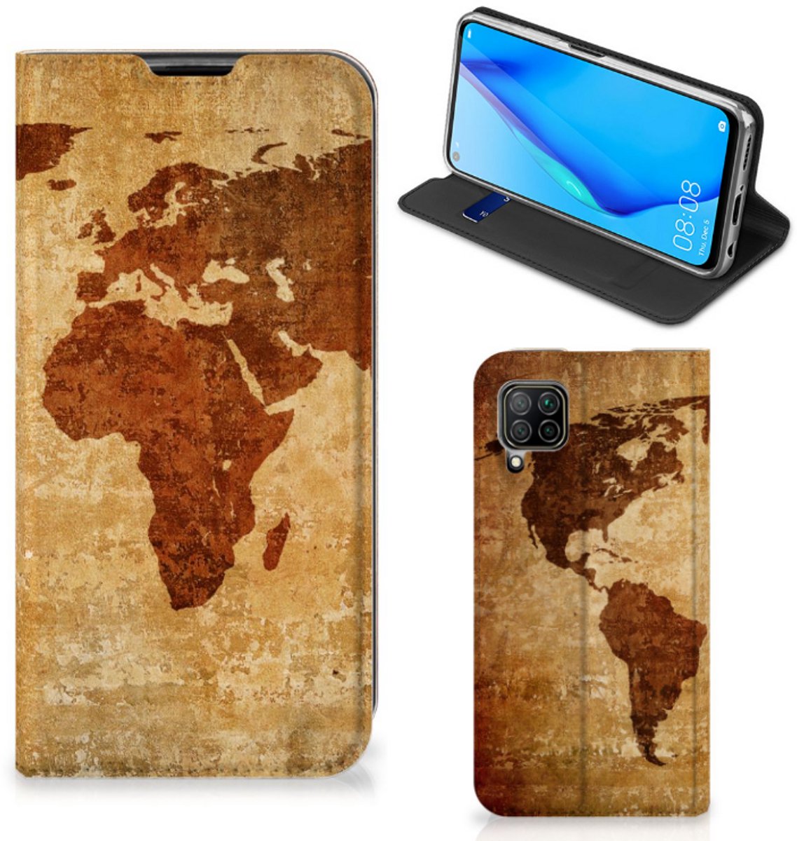 Huawei P40 Lite Book Cover Wereldkaart