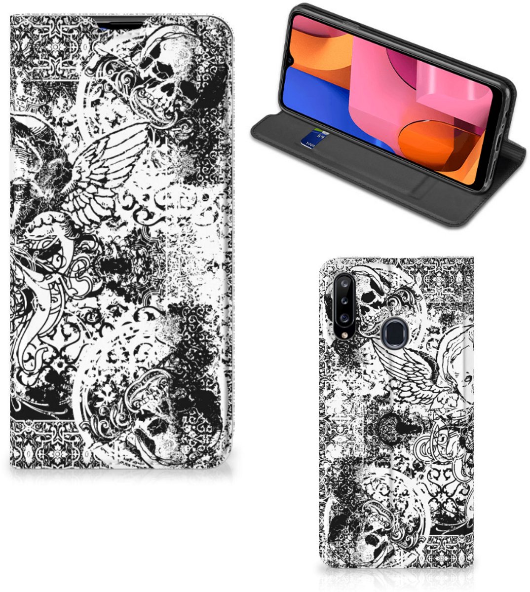 Mobiel BookCase Samsung Galaxy A20s Skulls Angel