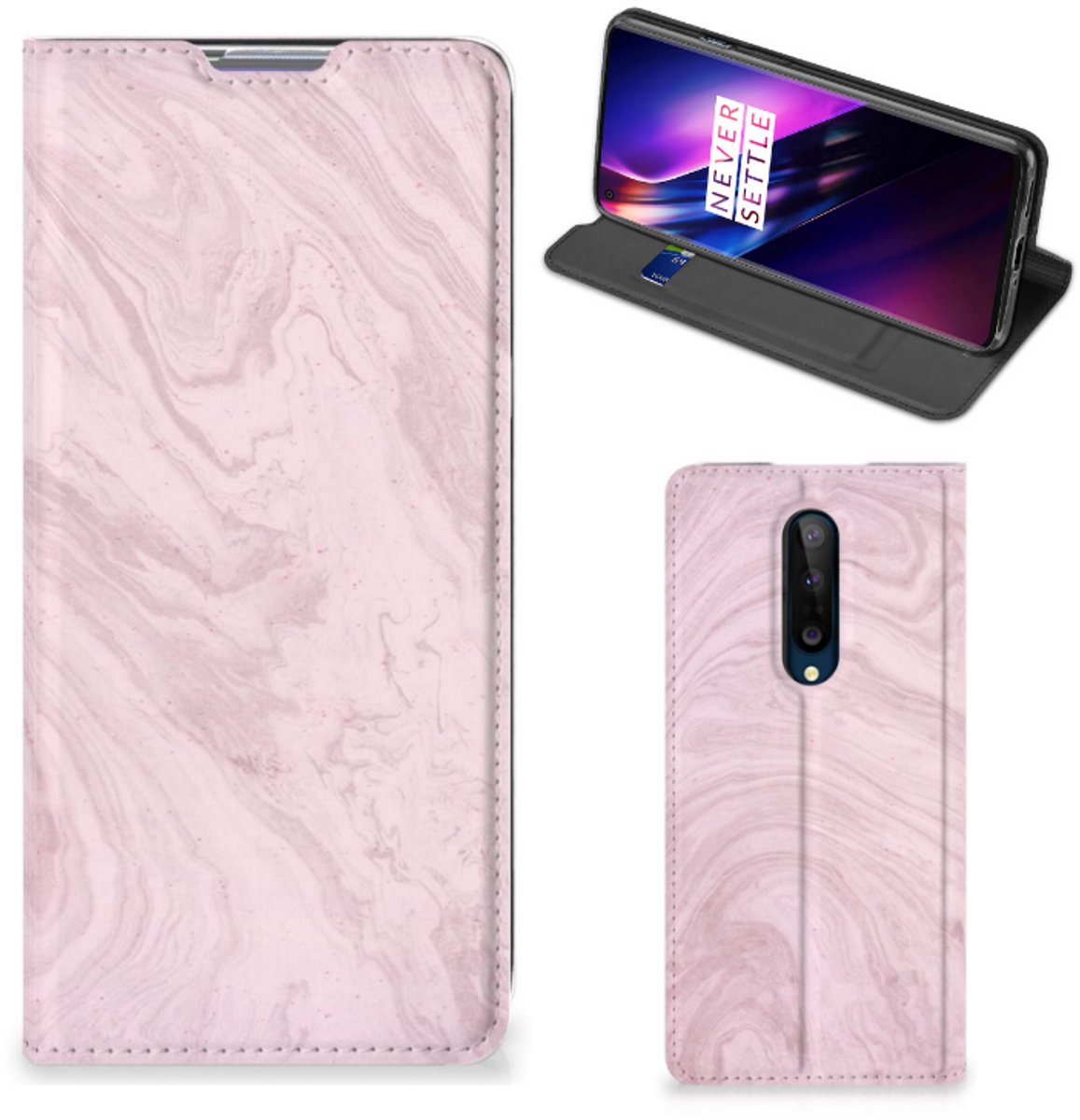 Book Case voor OnePlus 8 Standcase Marble Pink - Origineel Cadeau Vriendin