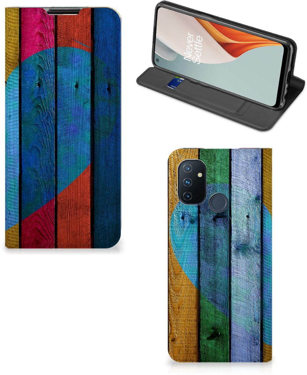 OnePlus Nord N100 Book Wallet Case Wood Heart - Cadeau voor je Vriend