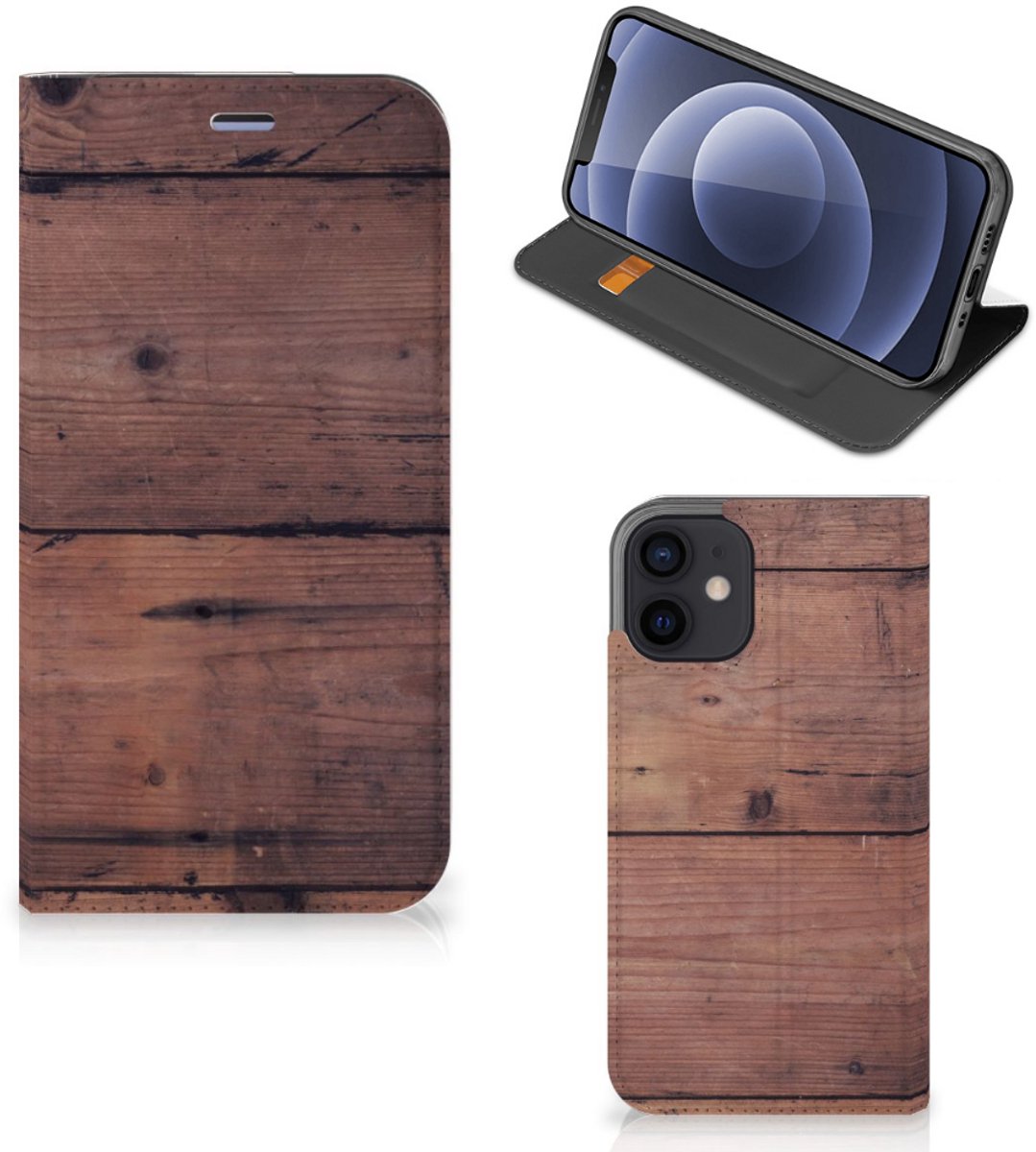 iPhone 12 Mini Book Wallet Case Old Wood