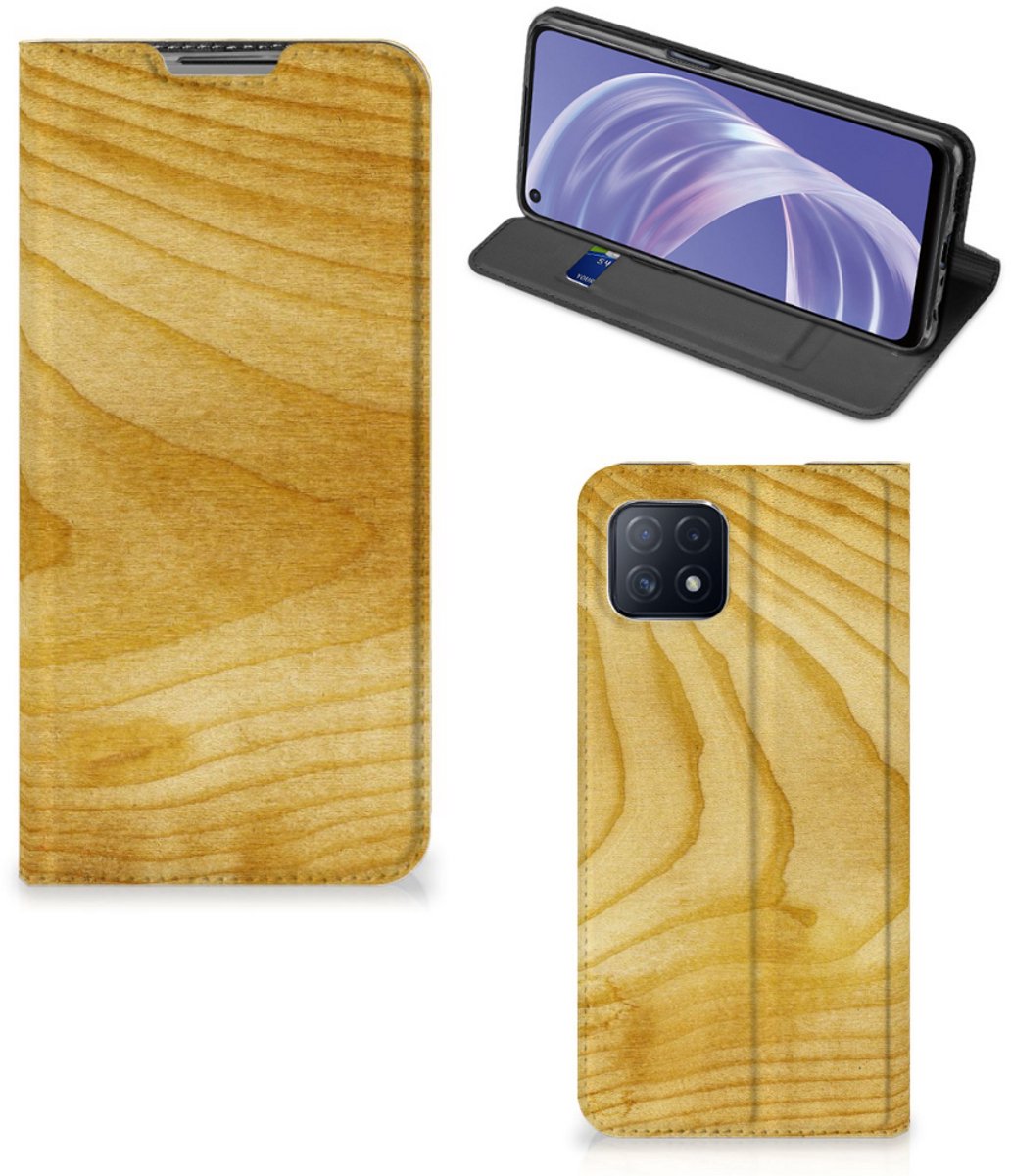 OPPO A73 5G Book Wallet Case Licht Hout