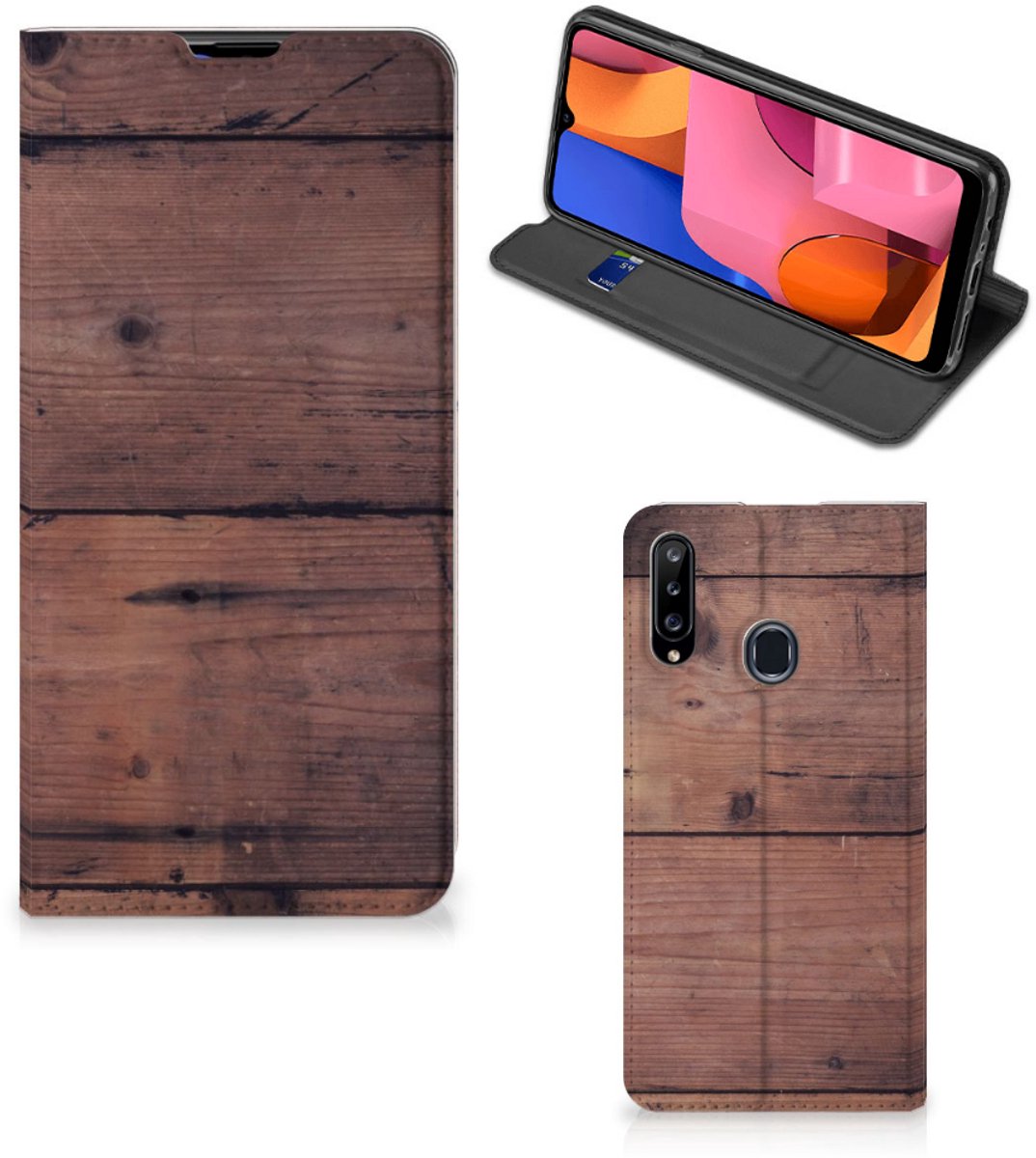 Samsung Galaxy A20s Book Wallet Case Old Wood