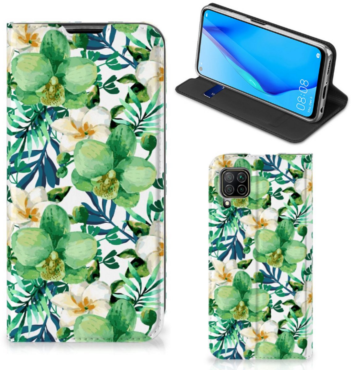 Huawei P40 Lite Smart Cover Orchidee Groen