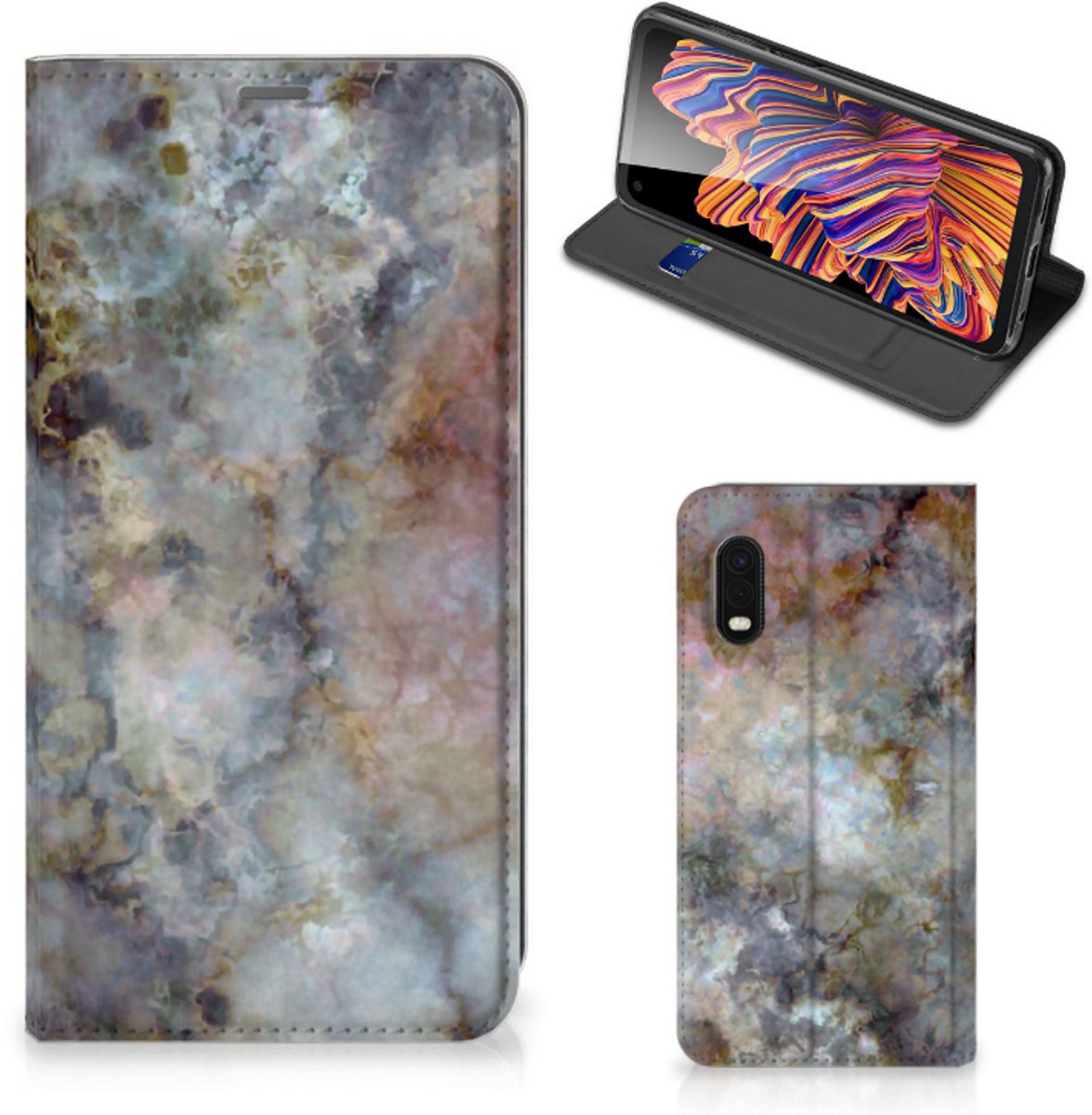 Samsung Xcover Pro Standcase Marmer Grijs