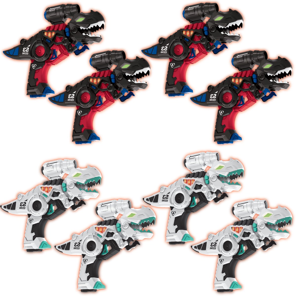 Savorelle® Lasergame Set voor Kinderen - Dino - Dinosaurus - Volwassenen - 8 Spelers - Oplaadbaar Speelgoed Pistool - Laserguns - Lasershoot - 8 Laserguns - Binnen en Buiten - Groepsspel
