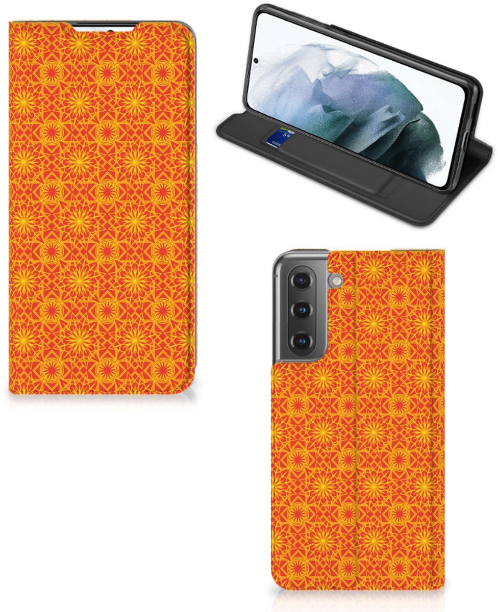 Samsung Galaxy S21 FE Hoesje met Magneet Batik Oranje