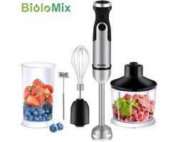 Deliqa 5 in 1 krachtige mixer - 1200 watt - zwart - smoothie maker - groentehakker - vleesmolen - blender - mixer - smoothie beker - BPA vrij - 6 snelheden + turbo functie - garde - met melk opschuimer