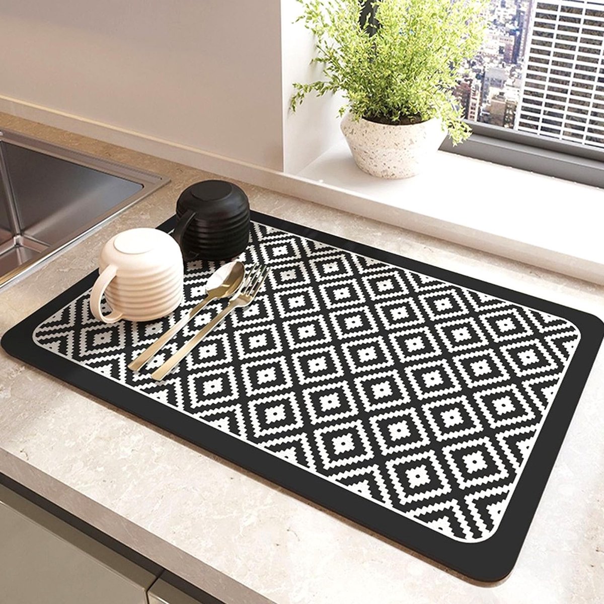 Super Absorberende Drip Mat 30x40 cm - Zwart - Antislip Keukenmat voor Afwas