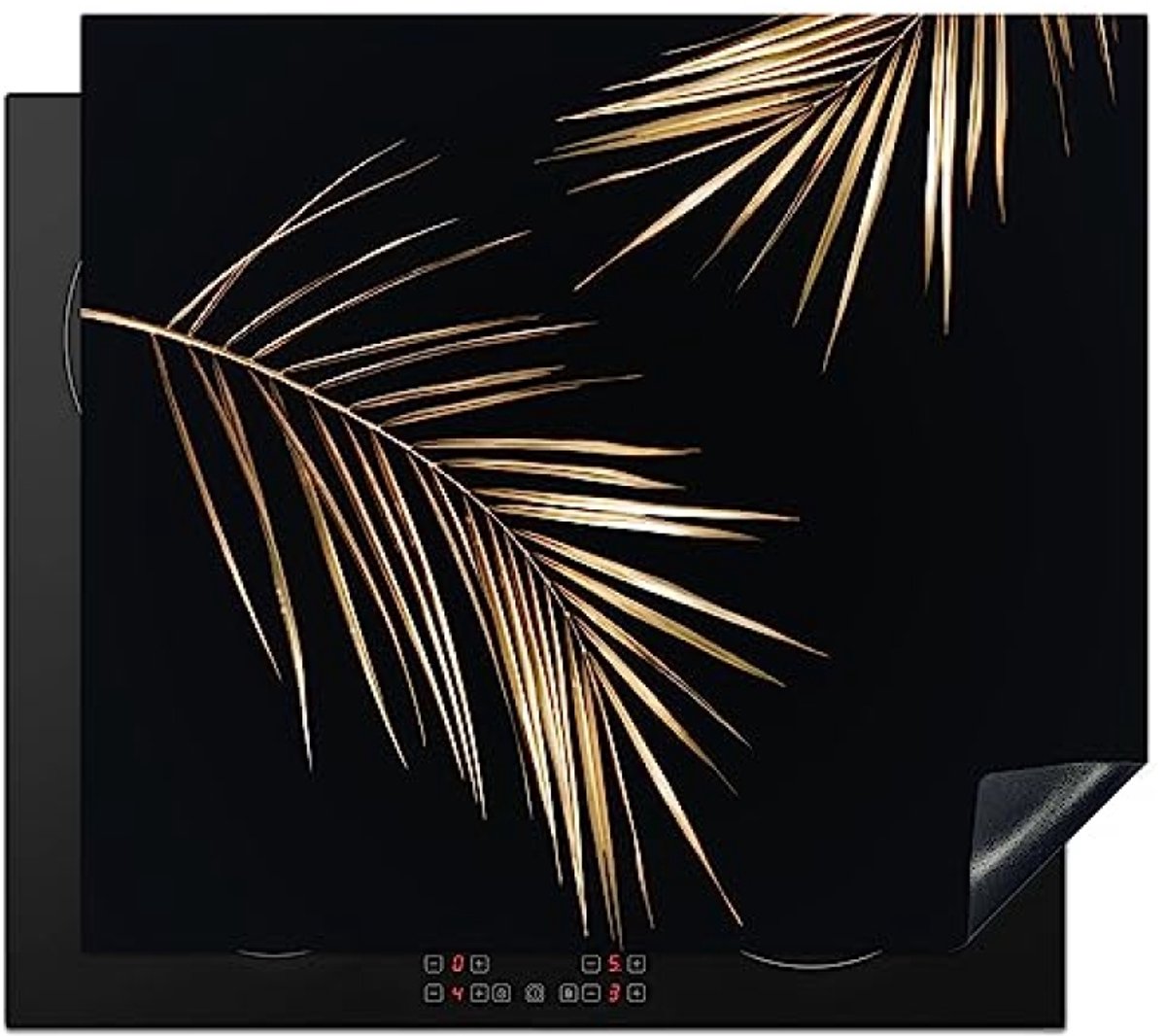 Decoratieve Afdekplaat voor Kookplaat - 60x52 cm - Antislip - Bladmotief in Goud en Zwart