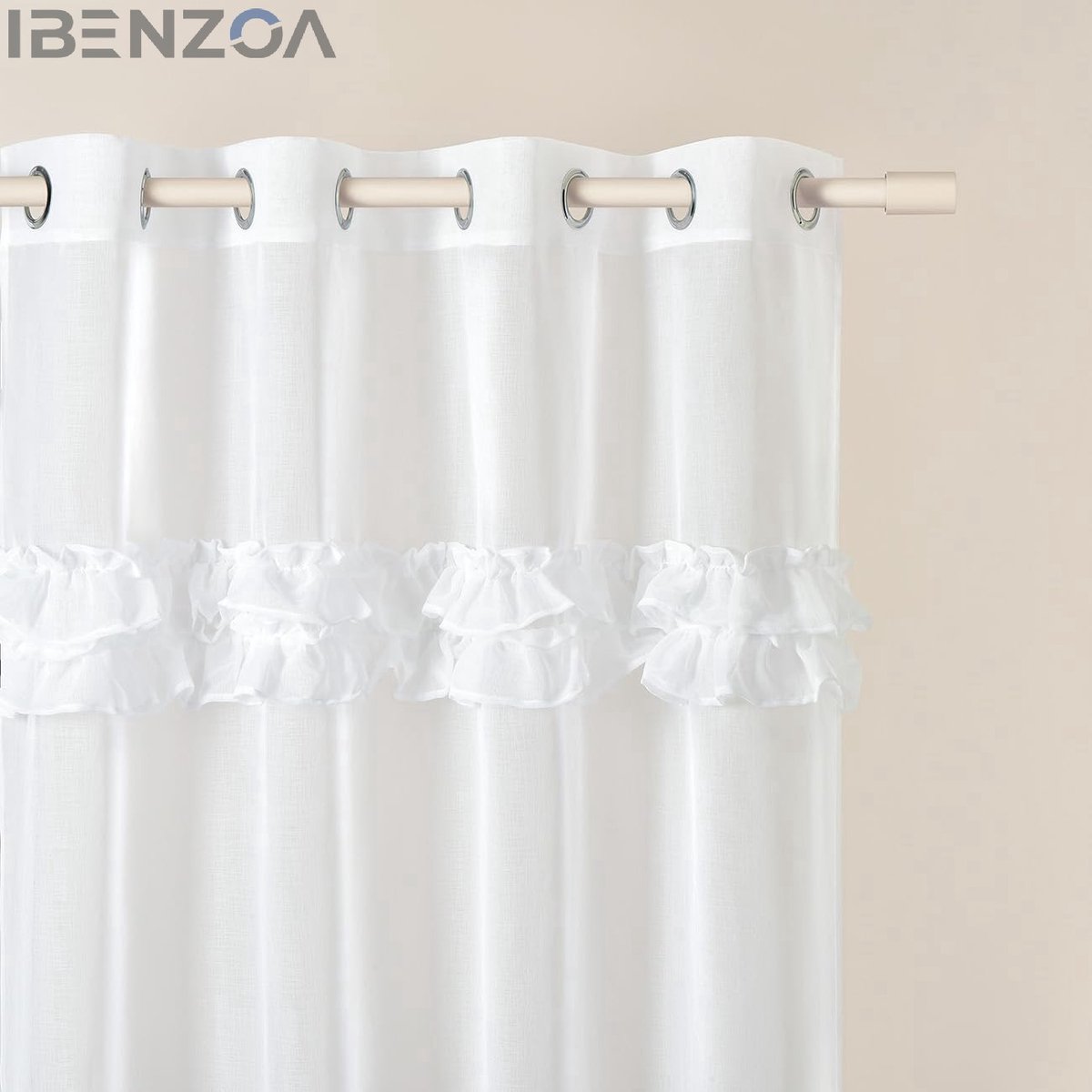 Ibenzoa Gordijn - Transparant - 140 x 250 cm - Wit - Rimpel