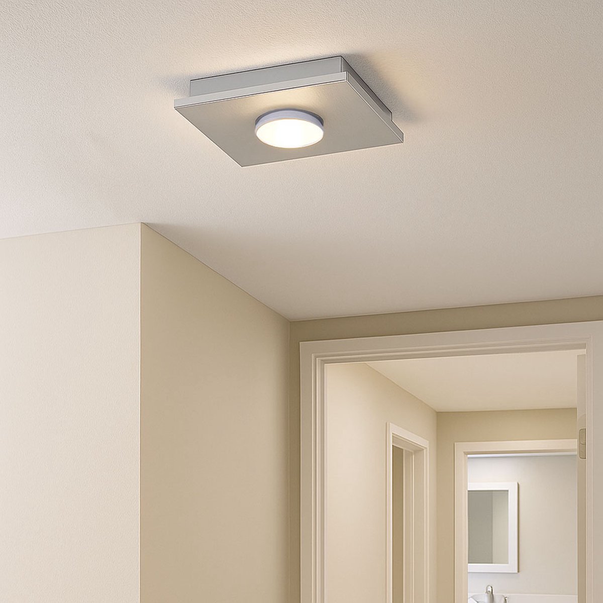 Plafondlamp LED wit Woonkamerlamp 3-traps dimmer, metaal zilver, 1x LED 4W 360Lm warm wit, LxBxH 17x17x4 cm