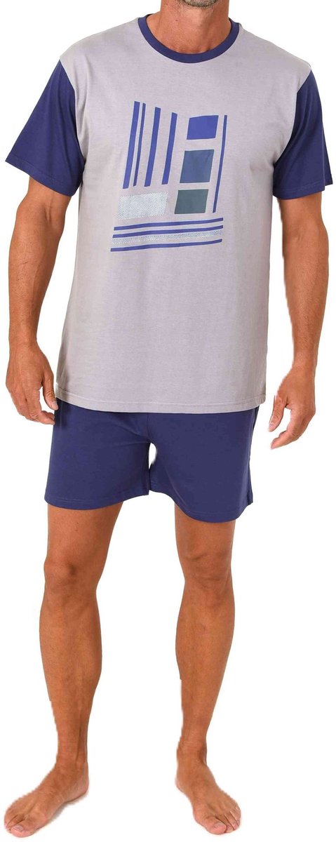 Normann herenpyjama shorty met korte mouwen en print op de voorkant