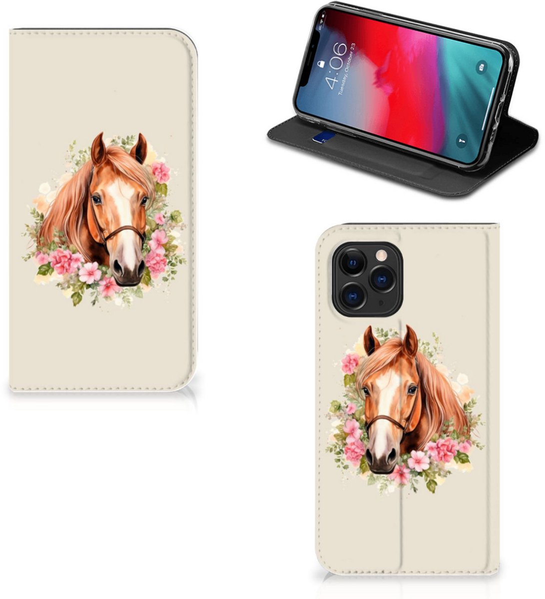 Book Case voor Bookcase voor Apple iPhone 11 Pro Max Watercolor Paars