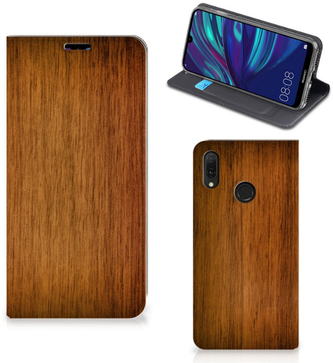 Huawei Y7 hoesje Y7 Pro (2019) Book Wallet Case Donker Hout