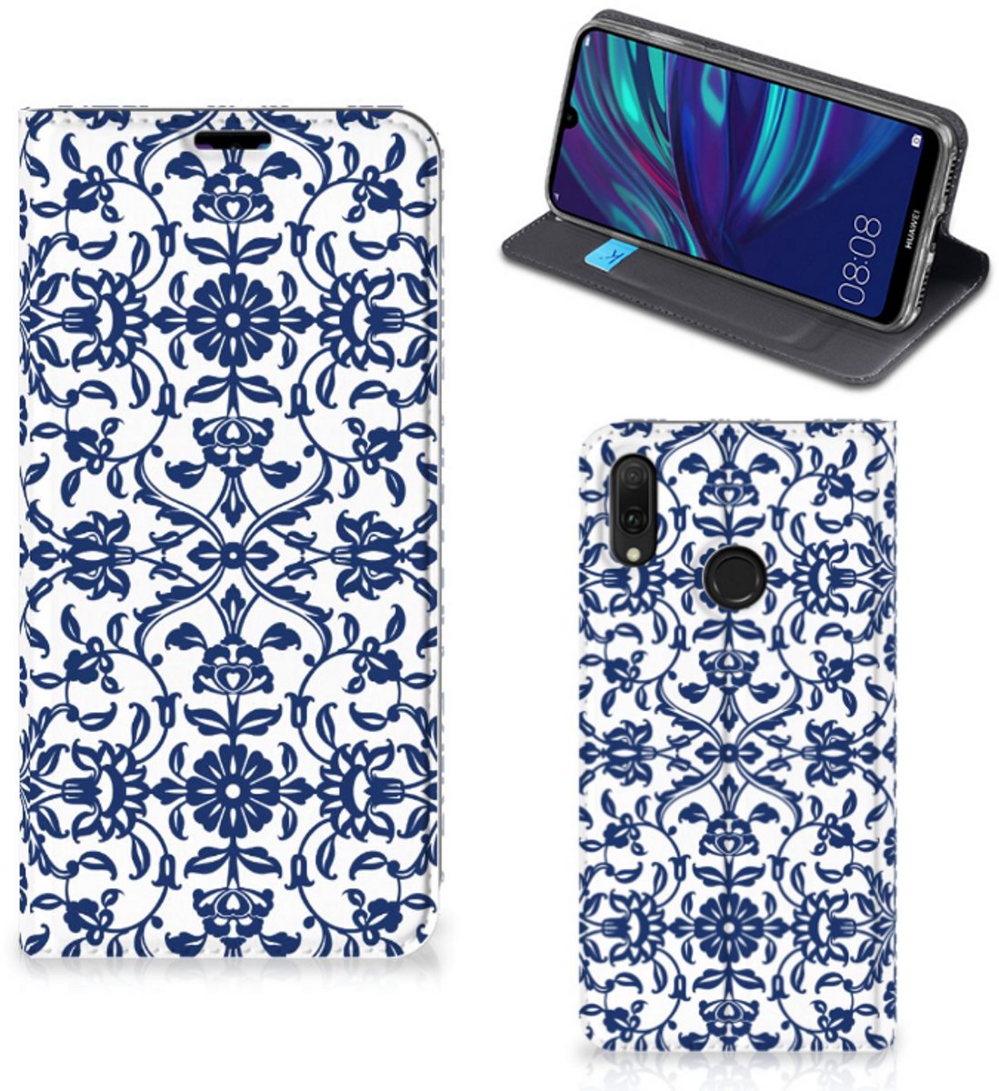 Huawei Y7 hoesje Y7 Pro (2019) Smart Cover Flower Blue