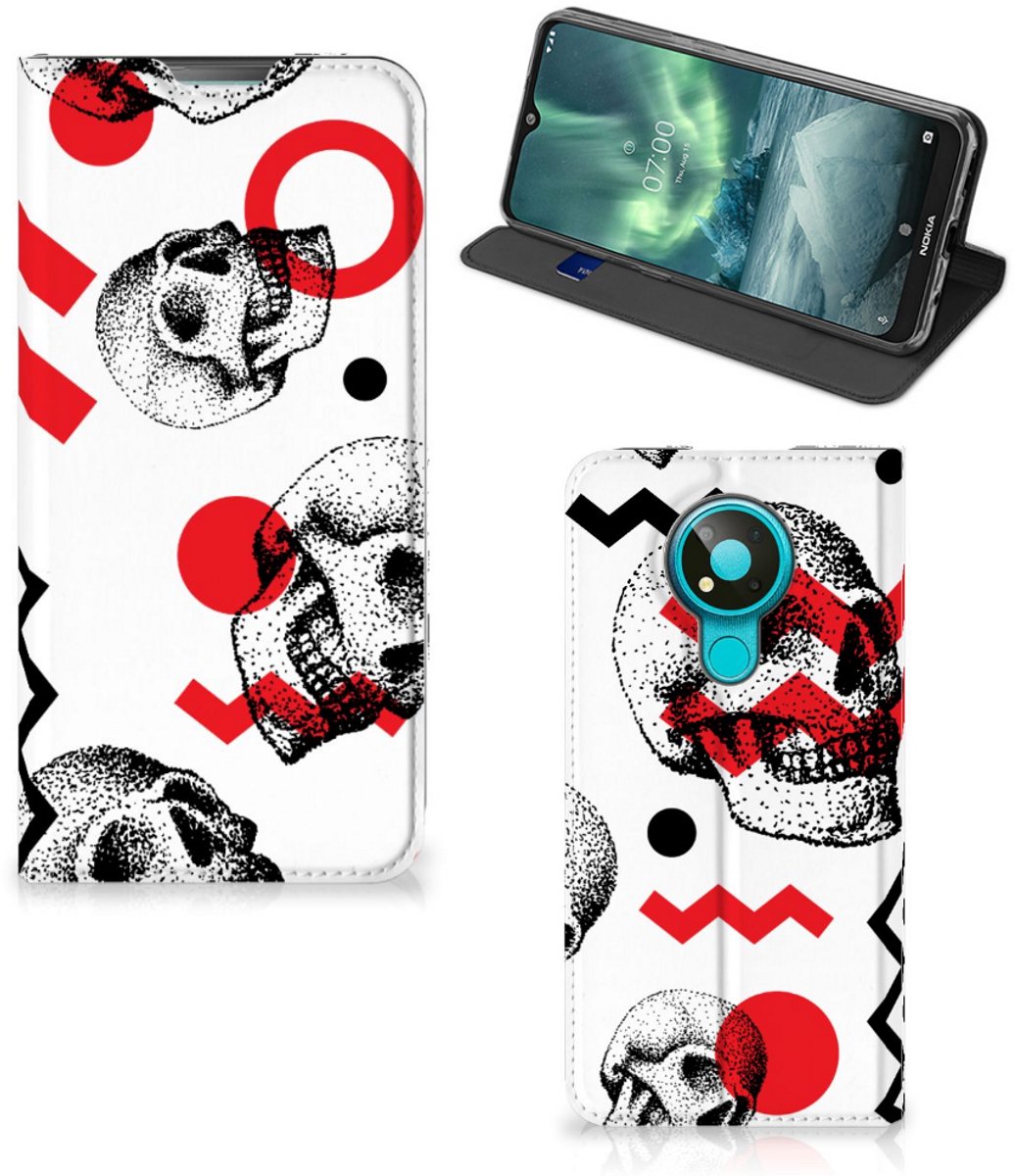 Mobiel BookCase Nokia 3.4 Skull Red